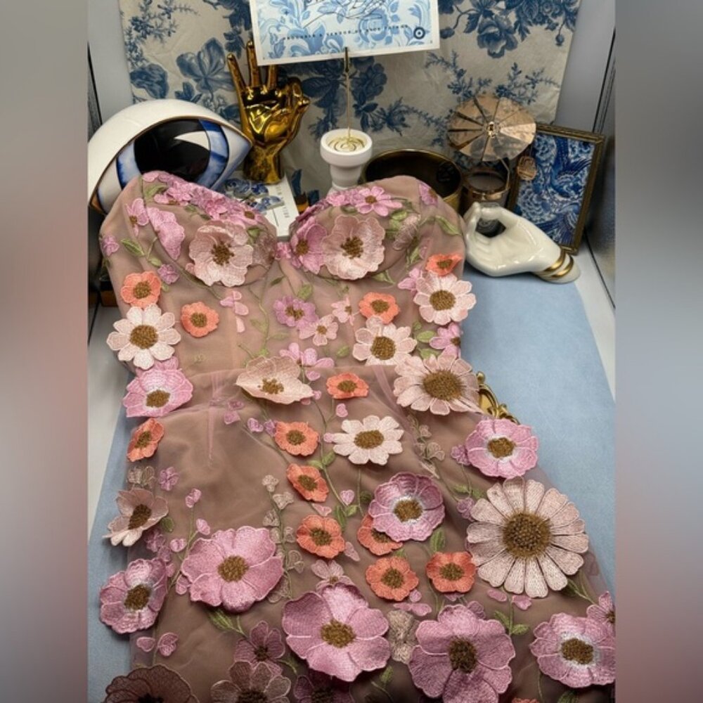 🆕 BRONX & BANCO 🧿 NWOT Jasmine Floral-Appliqued Gown, Pastel Pink Sz M US 6 - Picture 14 of 16